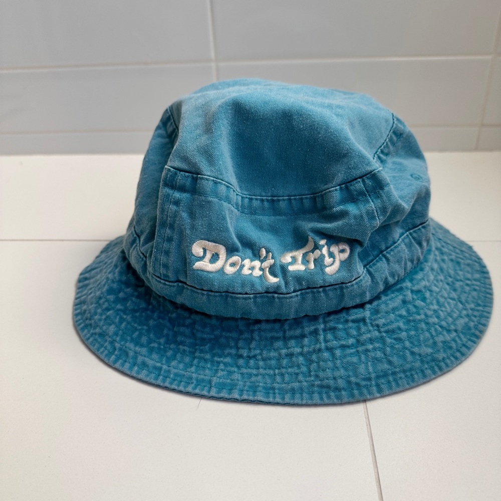 Blue Bucket Hat with Embroidered Text